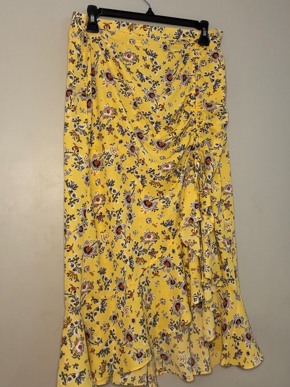 Max Studio Yellow Floral Ruffle Midi Skirt